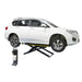 AMGO MR06 Portable Mid-Rise Scissor Lift raising a white SUV with detachable power unit