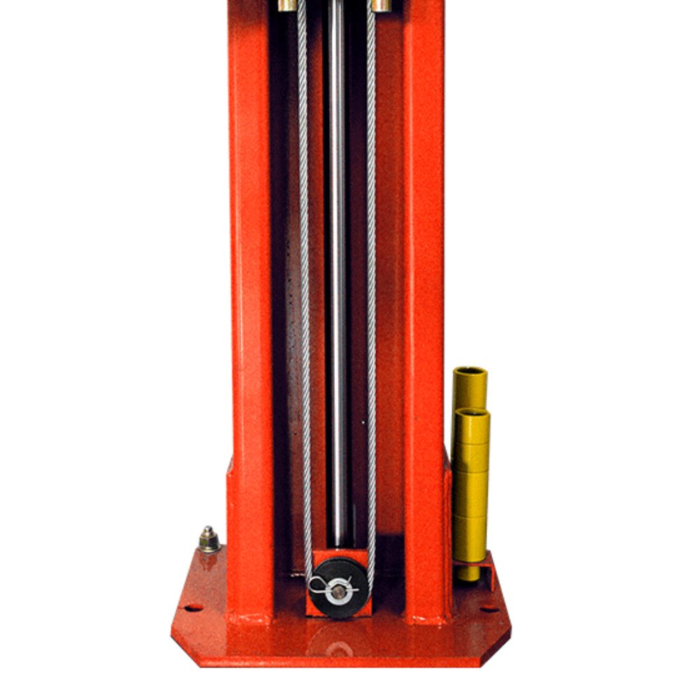 AMGO OH-10 Clear Floor Two-Post Lift dual hydraulic direct-drive cylinder assembly inside the column