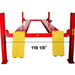 AMGO PRO-12SX Four-Post Lift front view showing 118 1/8-inch extra-wide spacing between columns