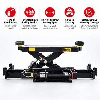 AMGO RJ-6H Manual Rolling Bridge Jack with manual hand pump, floating rolling device, adjustable runway span and 6,000 lb capacity