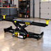AMGO RJ-8A Pneumatic Rolling Bridge Jack positioned in a professional automotive garage