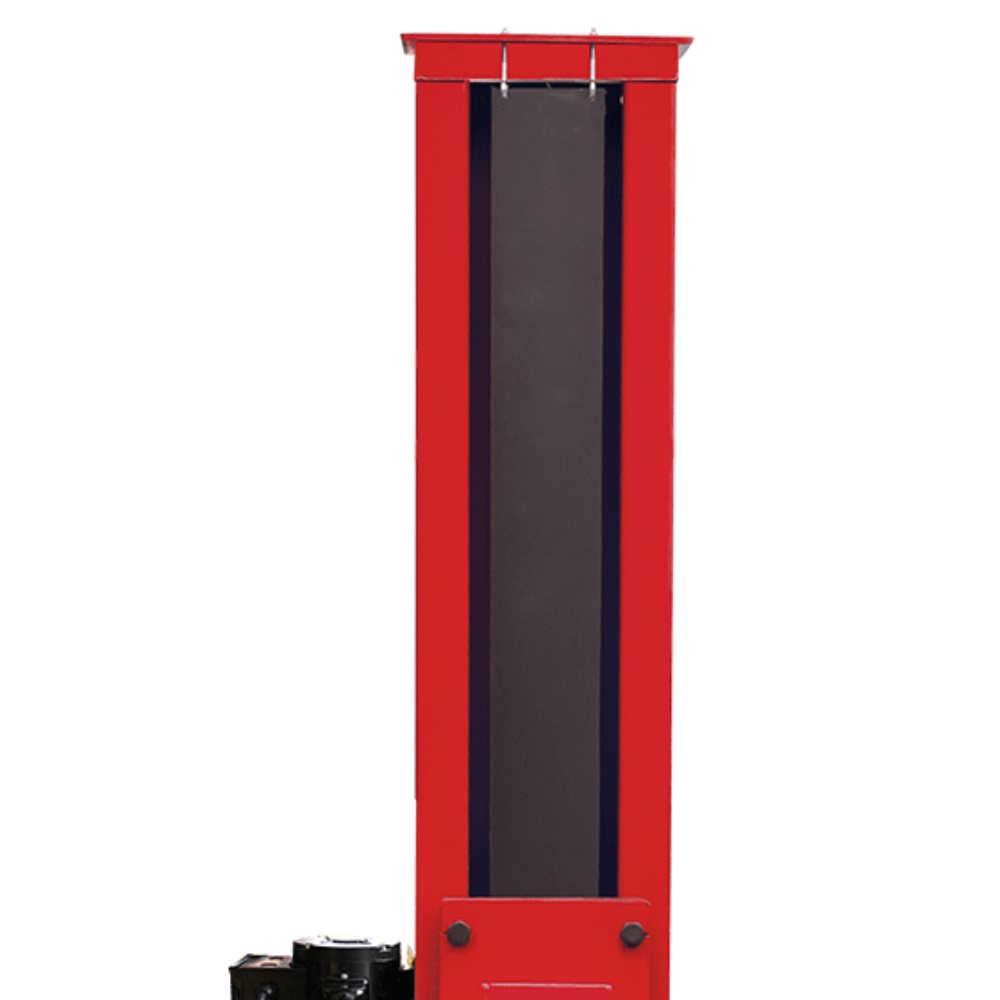 AMGO SML-7 Mobile Single Post Lift fabric chain cover protecting the cylinder and providing a clean appearance