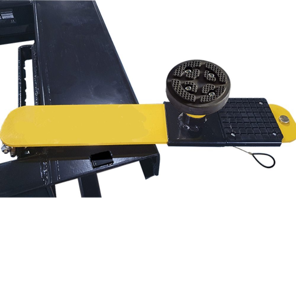 MGO MR06 Portable Mid-Rise Scissor Lift swing arm close-up with rubber lifting pad and adapter