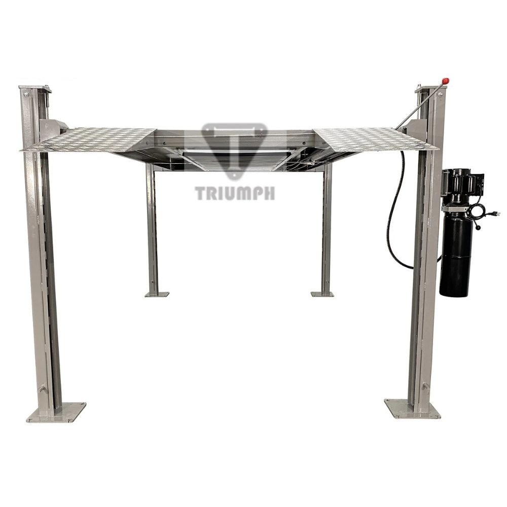 Triumph NSS-8XLT 8,000 lb Four-Post Car Lift raised to show under-runway clearance