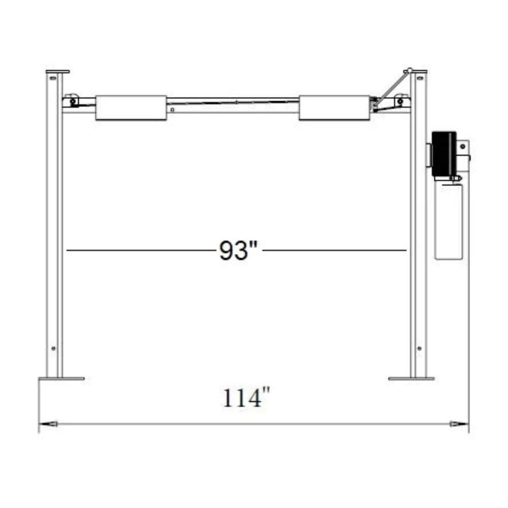 Triumph NSS-8 Classic 8,000 lb. front dimension diagram showing 93-inch inside width and 114-inch overall width