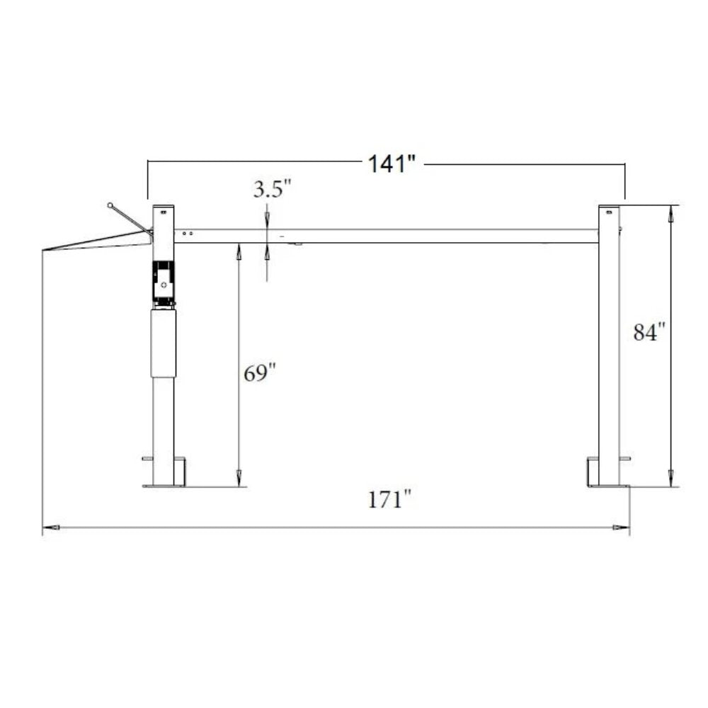 Triumph NSS-8 Classic 8,000 lb. side dimension diagram showing lift height, clearance and overall length