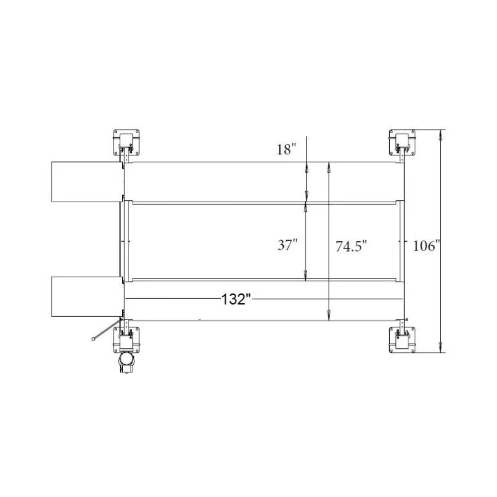 Triumph NSS-8 Classic 8,000 lb. top dimension diagram showing runway width and overall lift width