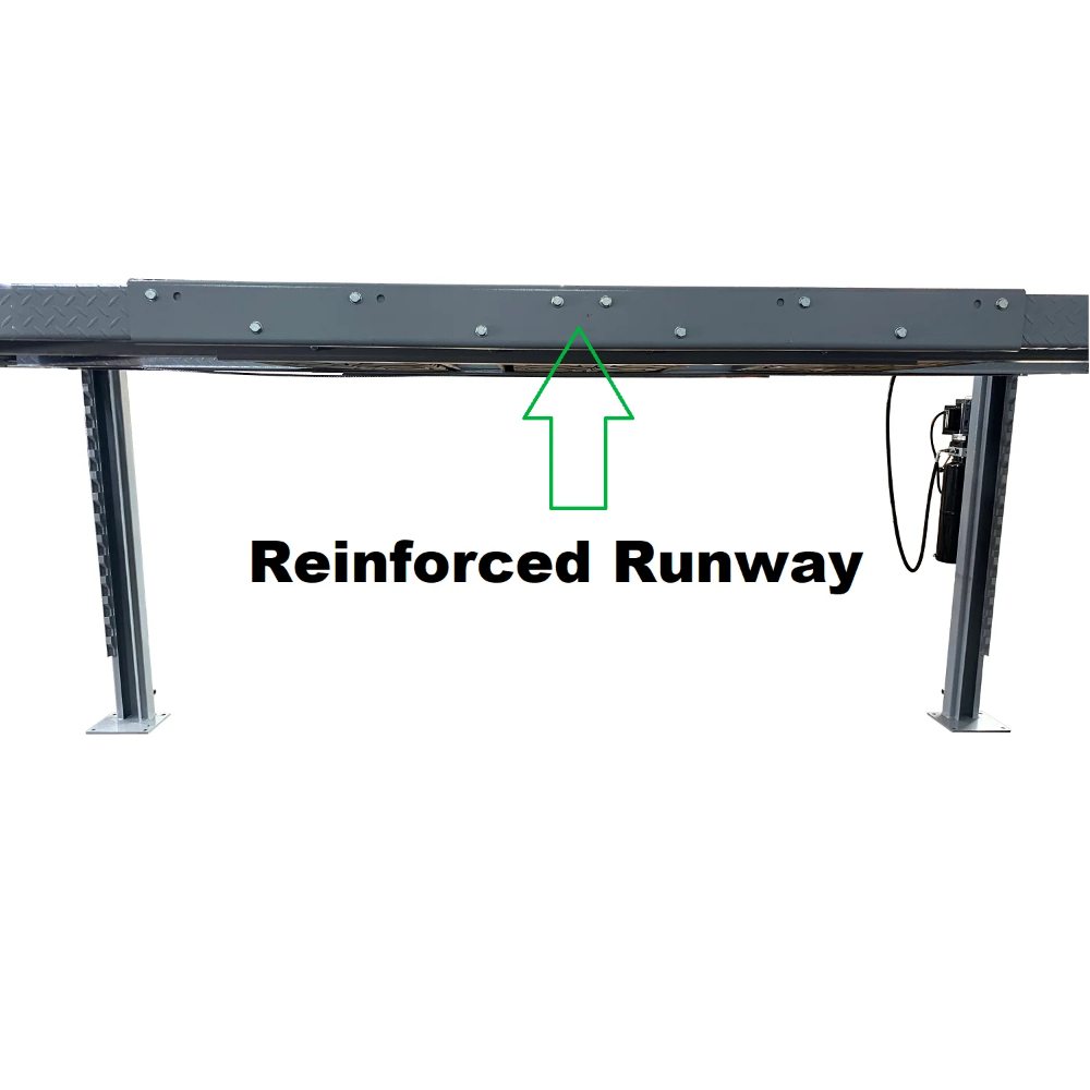 Triumph NSS8X-1 Four-Post Lift reinforced runway shown from the outside